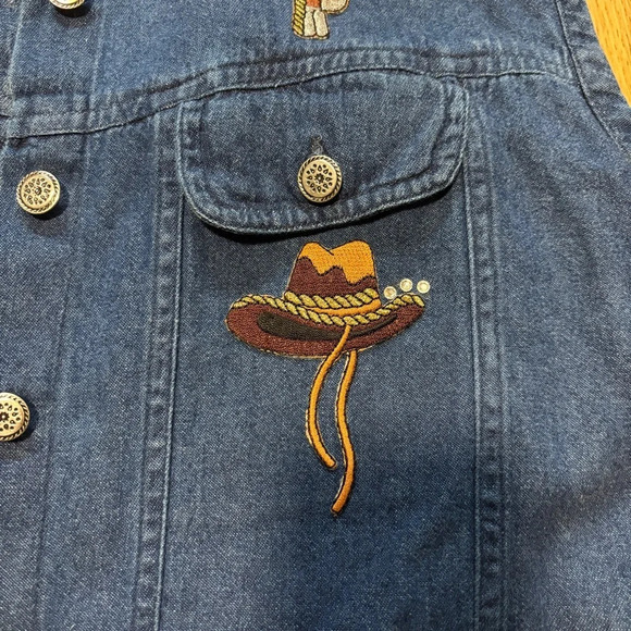 Olly Max & Company Cotton Denim Stampede Western Vest Front Pockets - Picture 6 of 8